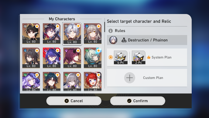 HSR Relic Recon - Select a Desired Relic Set