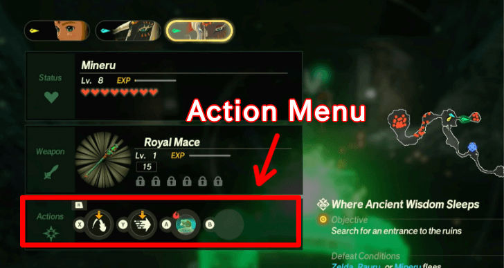 Hyrule Warriors Age of Imprisonment Action Menu