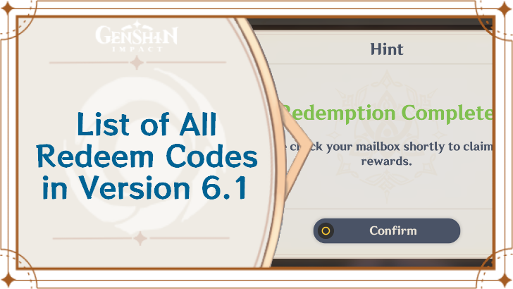 Genshin - 6.1 Redeem Codes List and Reward