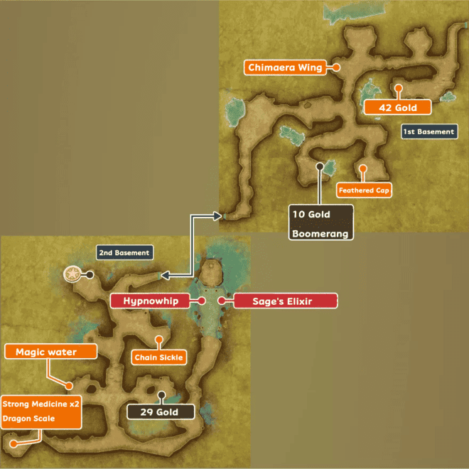 Cave of the Lake Map and Treasure Chests