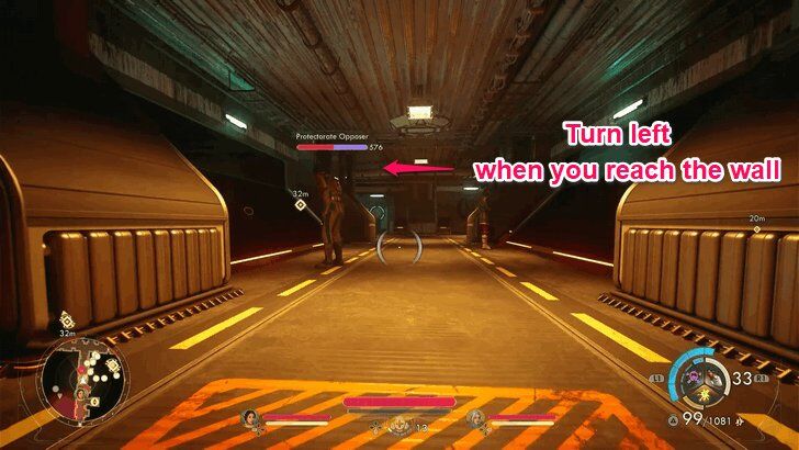 Turn left when you reach the wall