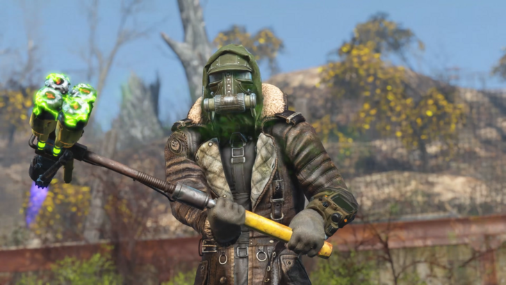 Fallout 4 Character Wielding A Radioactive Weapon