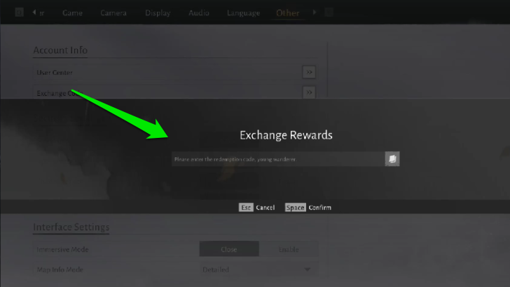 Input Redeem Code under Exchange Rewards