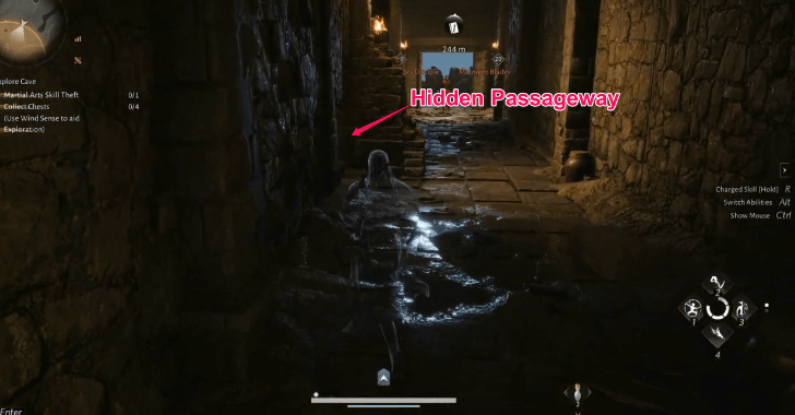 Use the left passage in the first hallway