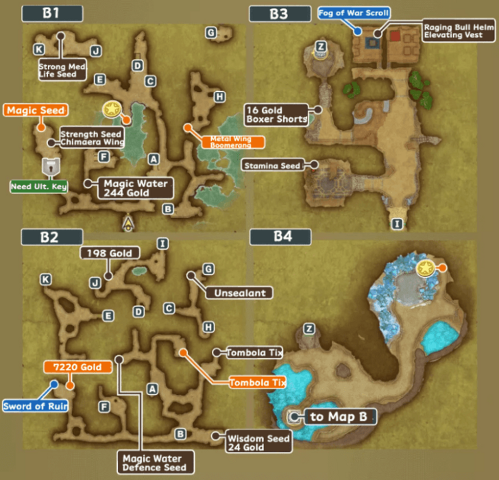 Cave of the Dwarves Map and Treasure Chests