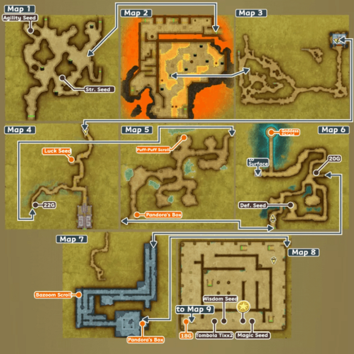 Cave of Confusion Map and Treasure Chests