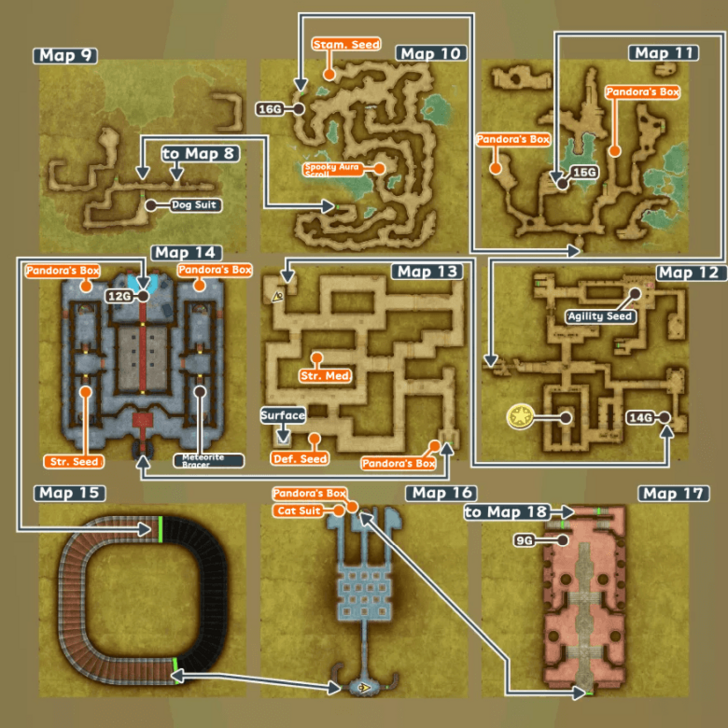 Cave of Confusion Map and Treasure Chests