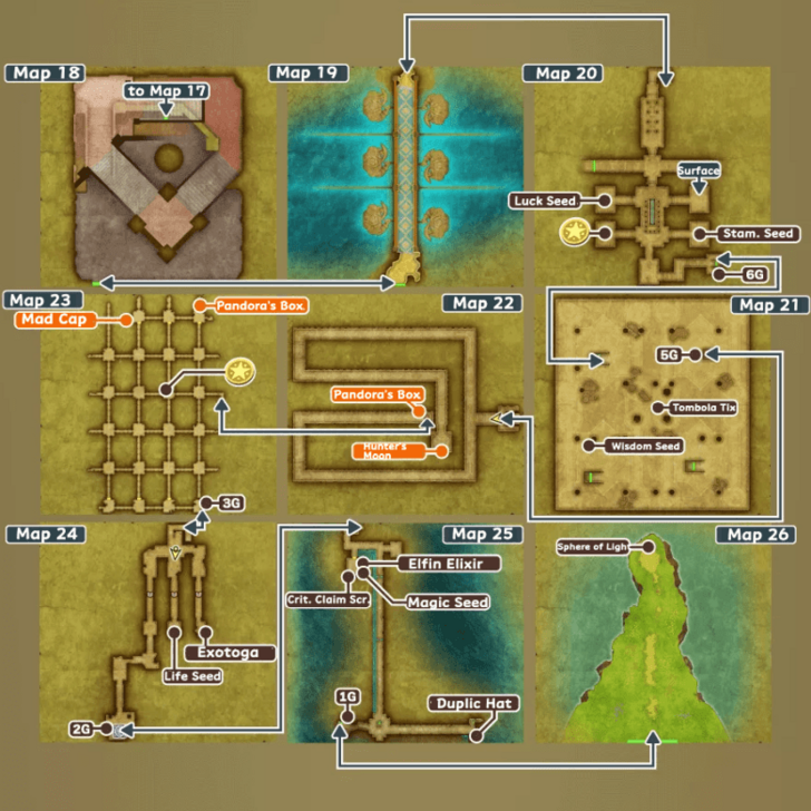 Cave of Confusion Map and Treasure Chests