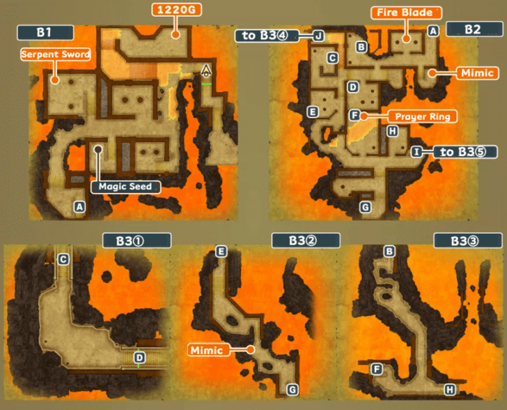 Volcanic Grotto Map and Treasure Chests