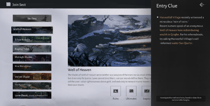 List of All Sects - How to Join Clues