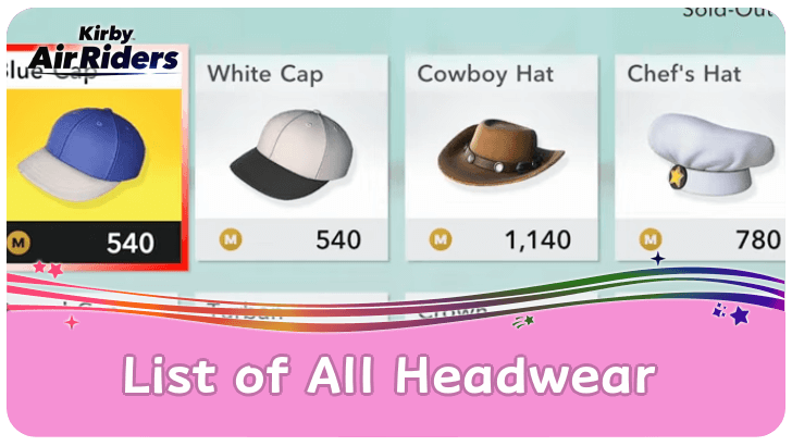 Kirby Air Riders - List of Headwear