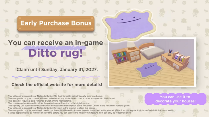 Pokémon Pokopia Early Purchase Bonus Ditto Rug