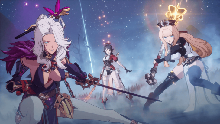 Image Of Three Female Characters Facing Off Against Boss