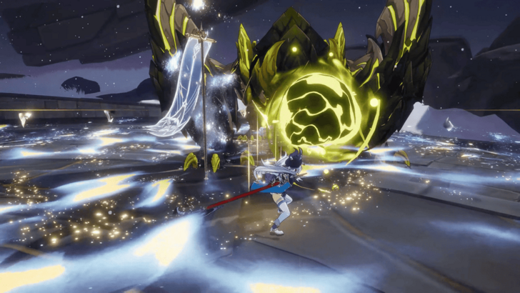 Pole-Wielding Character Against Lightning Boss