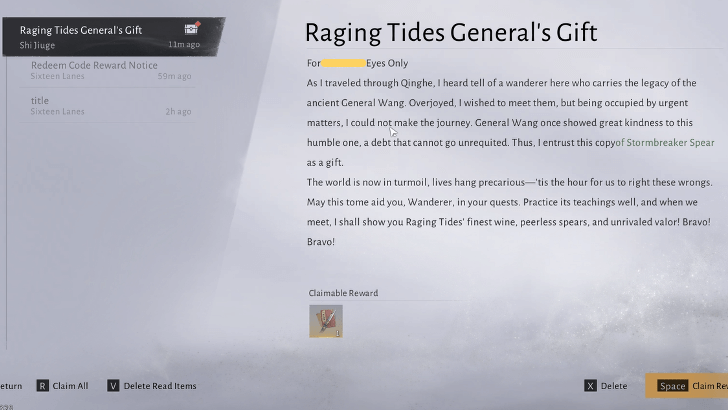 Stormbreaker Spear ingame mail reward