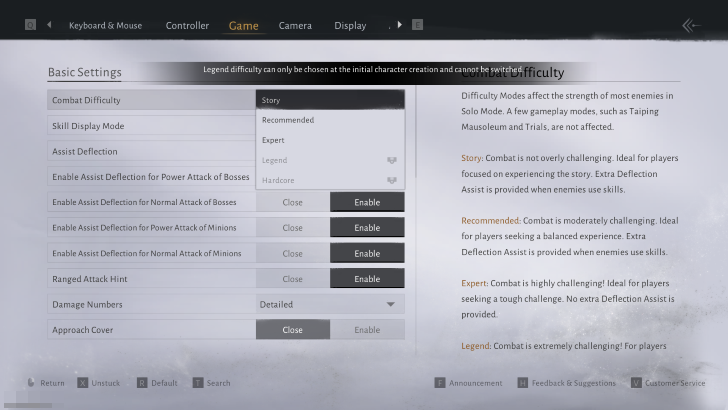 Legend mode accessibility