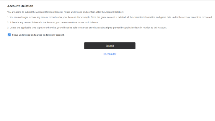 Check Box Under Account Deletion