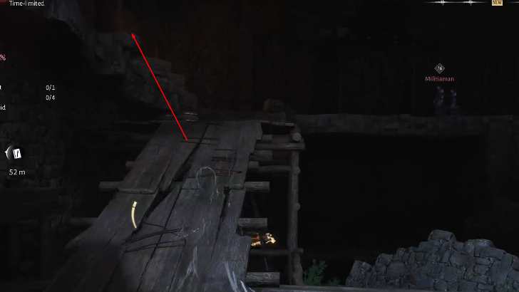 climb the bridge then jump to the elevated stone step to the left