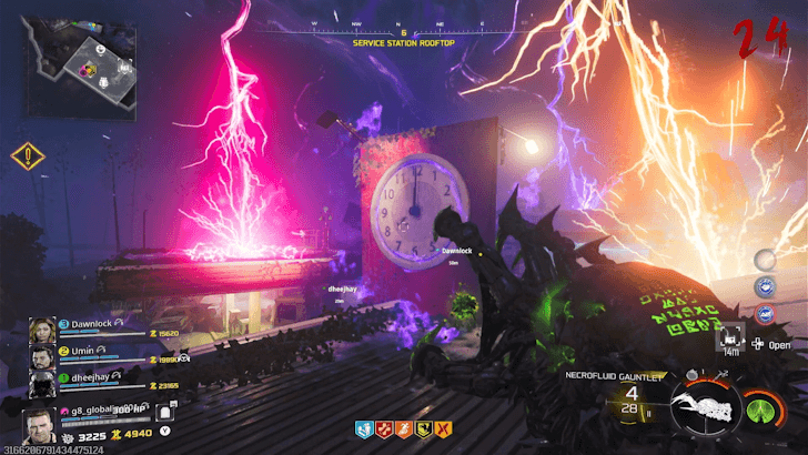 Shoot clock on service station rooftop