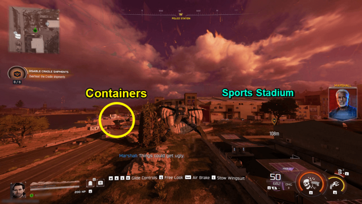 Containers Left of the Sports Stadium