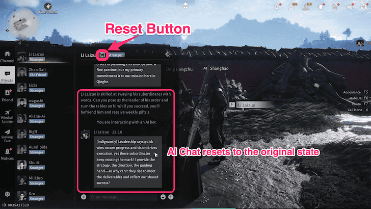 Where Winds Meet AI Chat Reset Button
