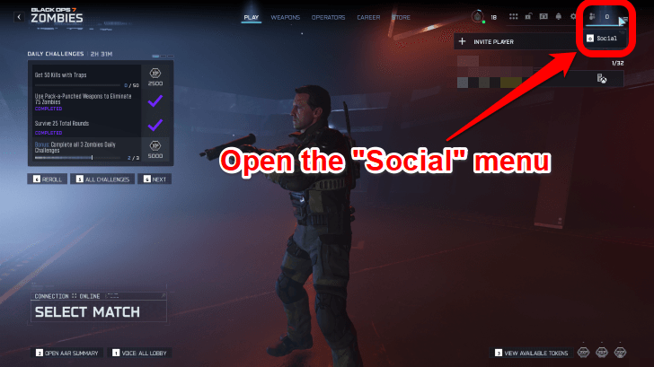 BO7 Social Menu Button