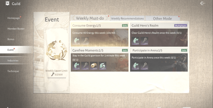 Guild Recruitment Board - Guild Activities