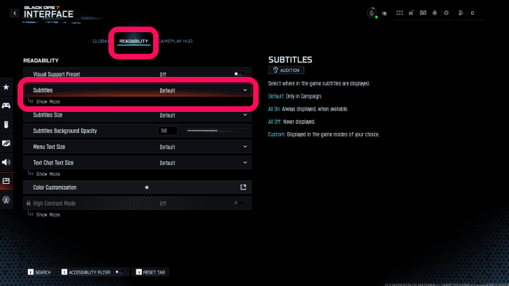 BO7 Readability Menu