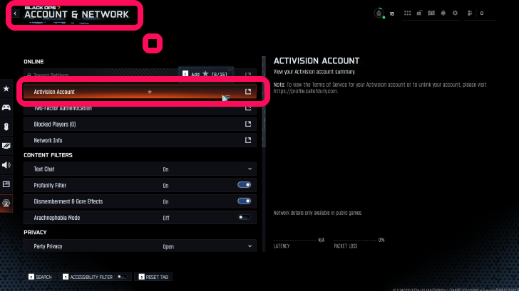 BO7 Activision Account Button