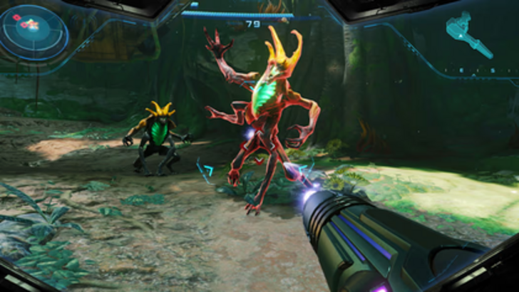 a screenshot of metroid prime 4 gameplay where samus is exploring