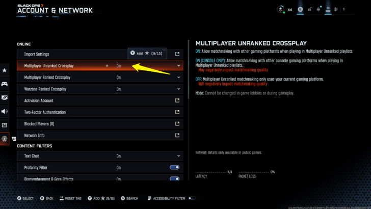 Crossplay Toggle Options