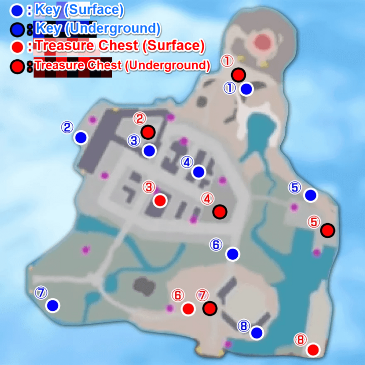 Treasure Chest and Key Location Map