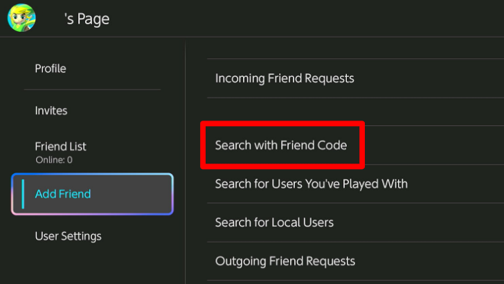 Search with Friend Code