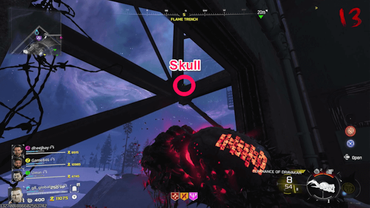 Skull in flame trench