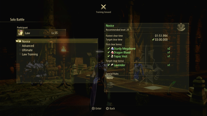 Novice Solo Battle Law Rewards