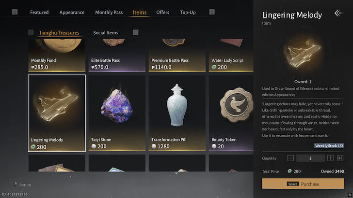 Lingering Melody Items Shop
