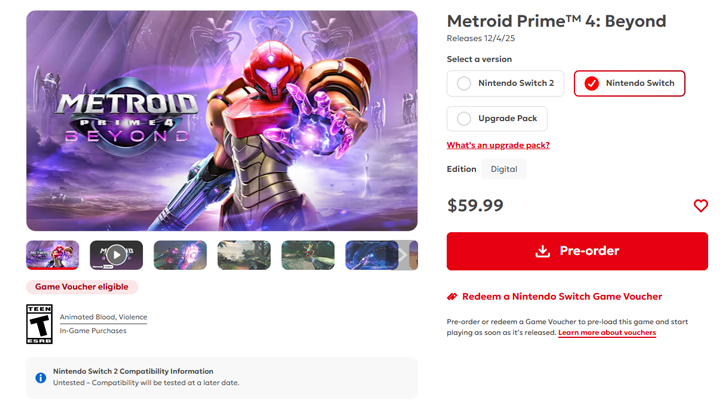 Metroid Prime 4 Beyond - Nintendo Site Pre-Order