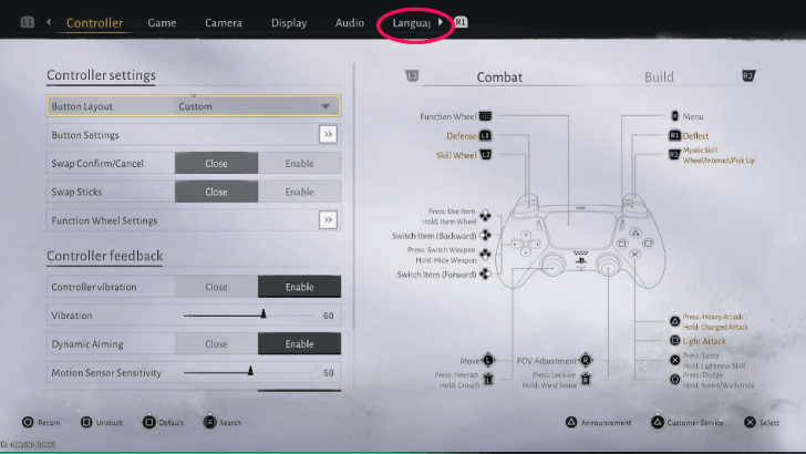 slide to the language page