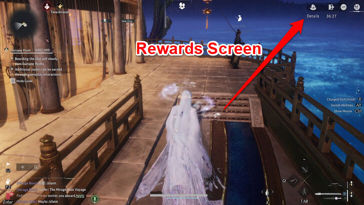 Mirage Boat Rewards Screen