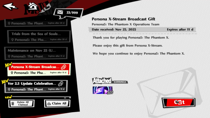Persona 5 The Phantom X - 2nd Mail Nov.25