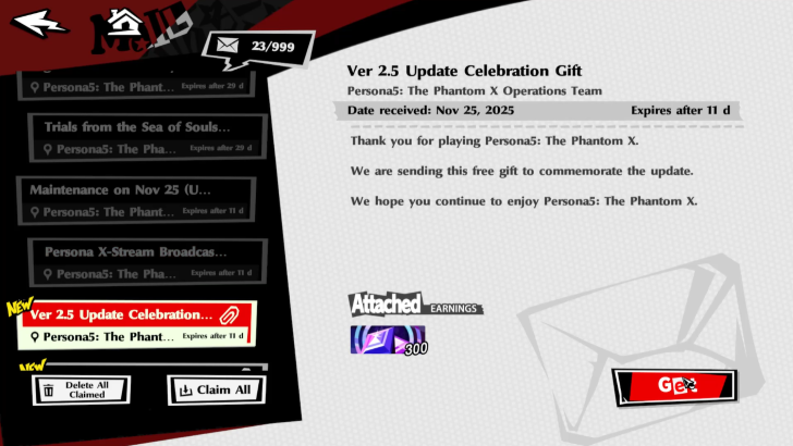 Persona 5 The Phantom X - 3rd Mail Nov.25
