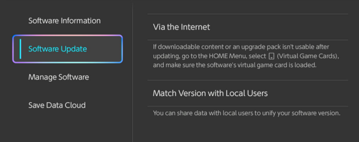 Software Update in Options