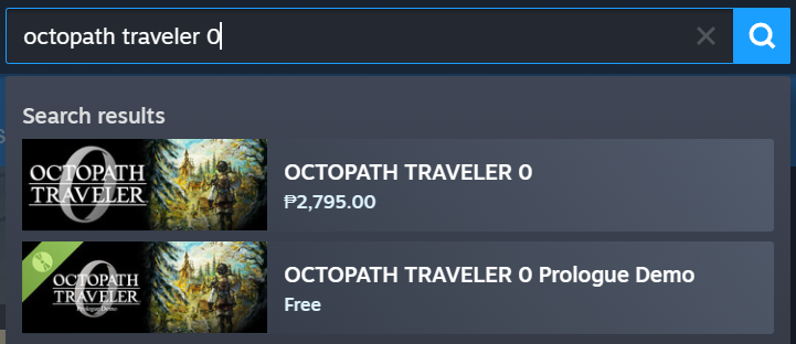 Octopath 0 Steam Search Bar