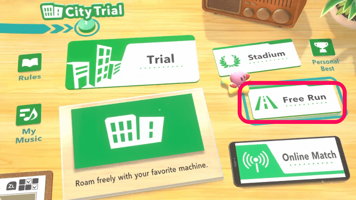 How to Call 3 Kinds of Machines Step 1 - Select Free Run in City Trial