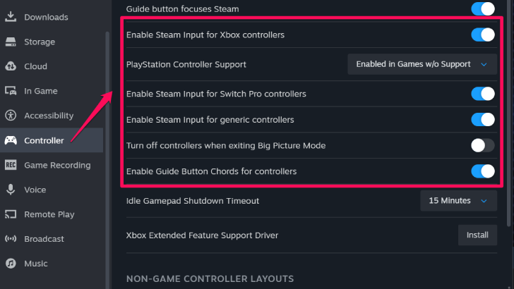 Enable Controller Support in Steam Settings