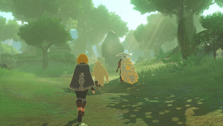 Zelda walking with Sonia and King Rauru