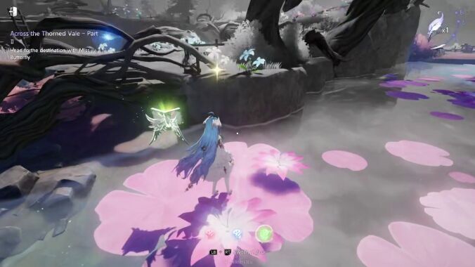 Across the Thorned Vale — Clearing Path with Blue Flower