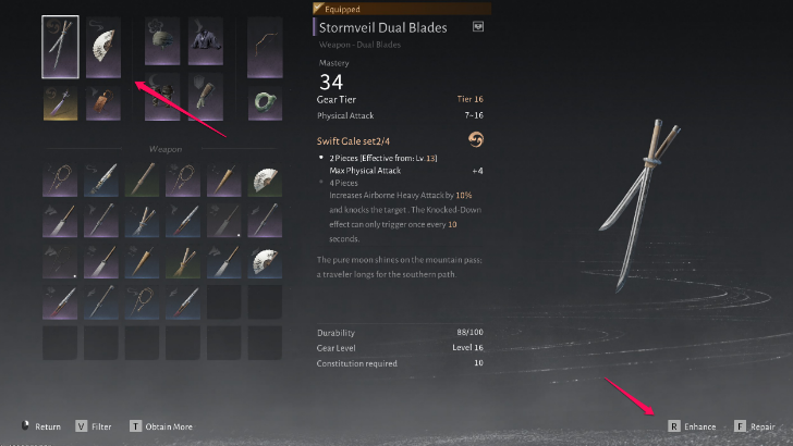 Click the Weapon Slot