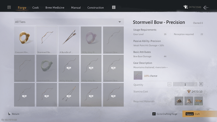 Bow Crafting Menu