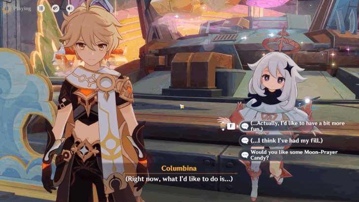 Genshin - Continue Enjoying Moon-Prayer Night, or Talk to Paimon